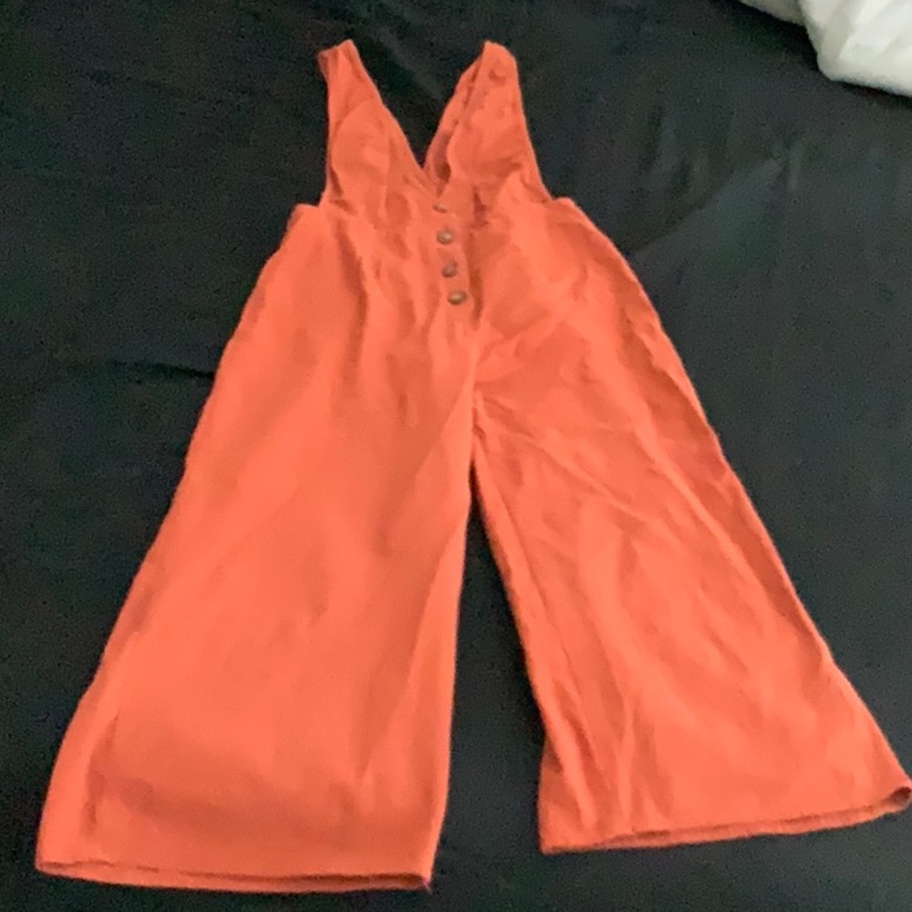 Orange Button-Front Jumpsuit